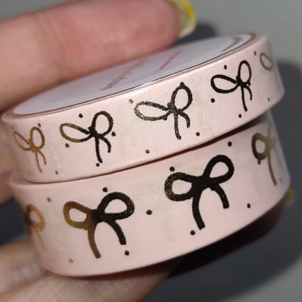 Simply Gilded Washi Tape - Pink w/ Gold Foil Bows & Dots